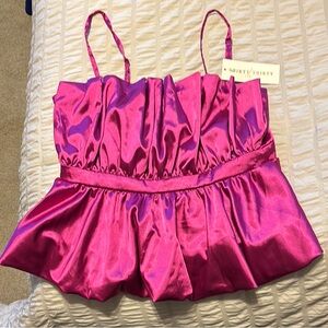 Pink Satin Bustier Camisole with Pleated Peplum